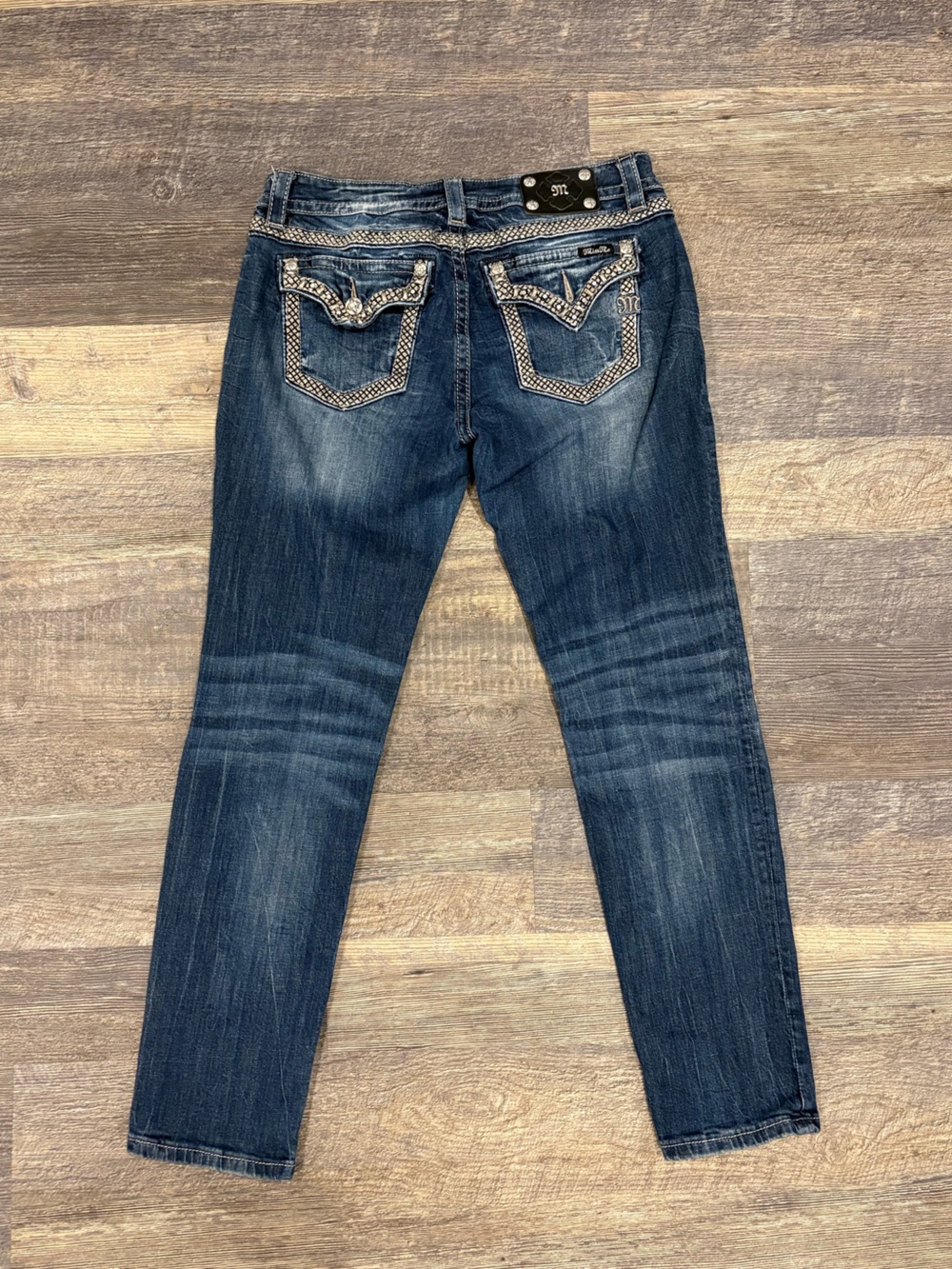 Moussy Dark Blue Embellished Back-Pocket Bootcut Jeans - Picture 2 of 11